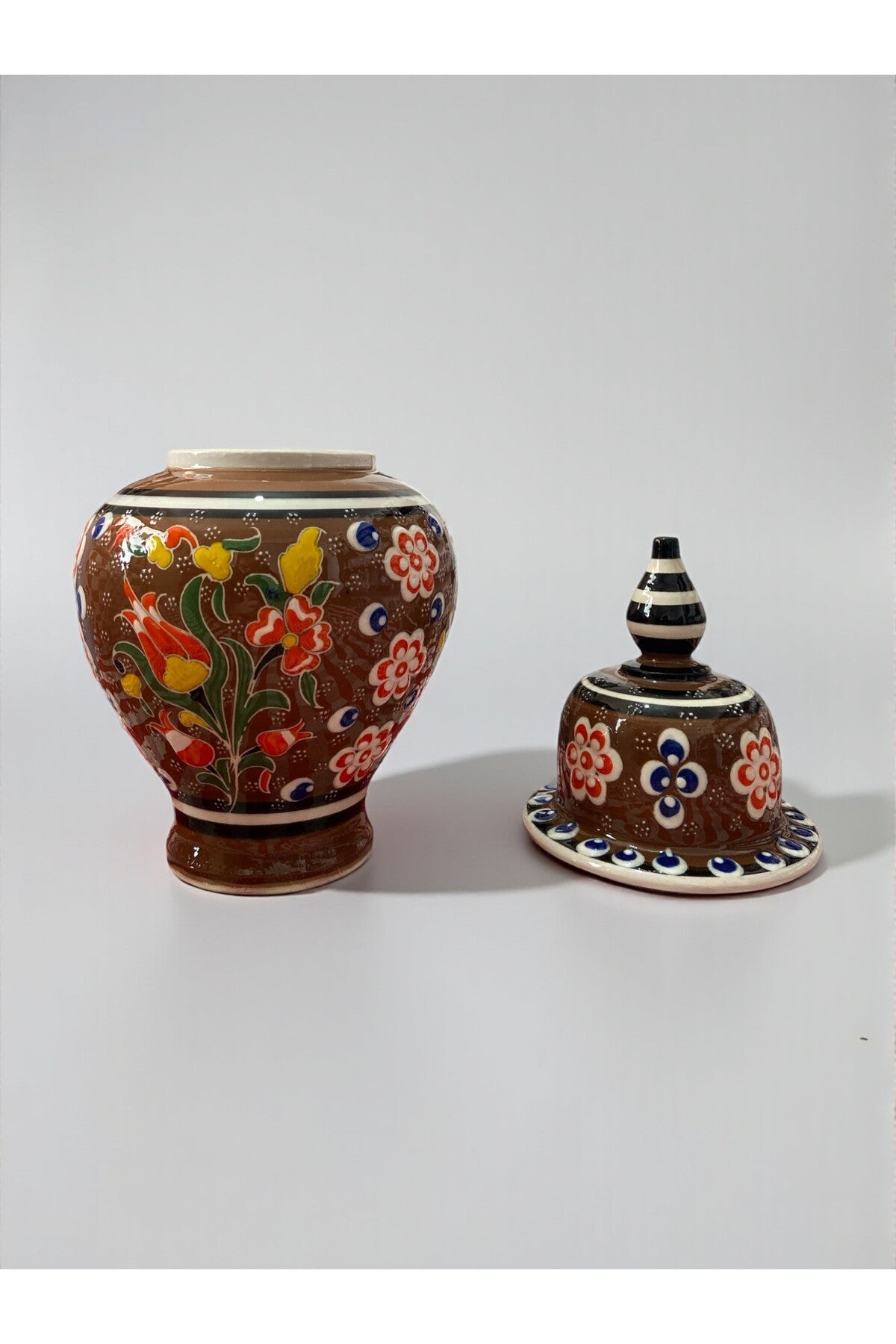 YOOS Handmade Wheelwork 25cm Kutahya Ceramic Shah Cube Brown Ceramic Vase - MALLTURK