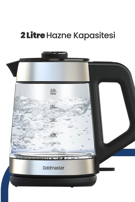 GoldMaster Stainless Steel German Schott Glass Tea Maker and LED illuminated Water Kettle, Stainless Steel Turkish Coffee Maker - MALLTURK