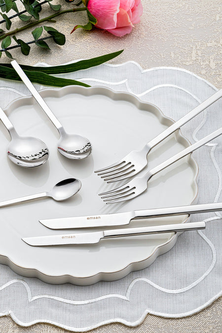 Emsan storm 84 Piece 12 Place Setting Flatware Set luks Boxed - MALLTURK