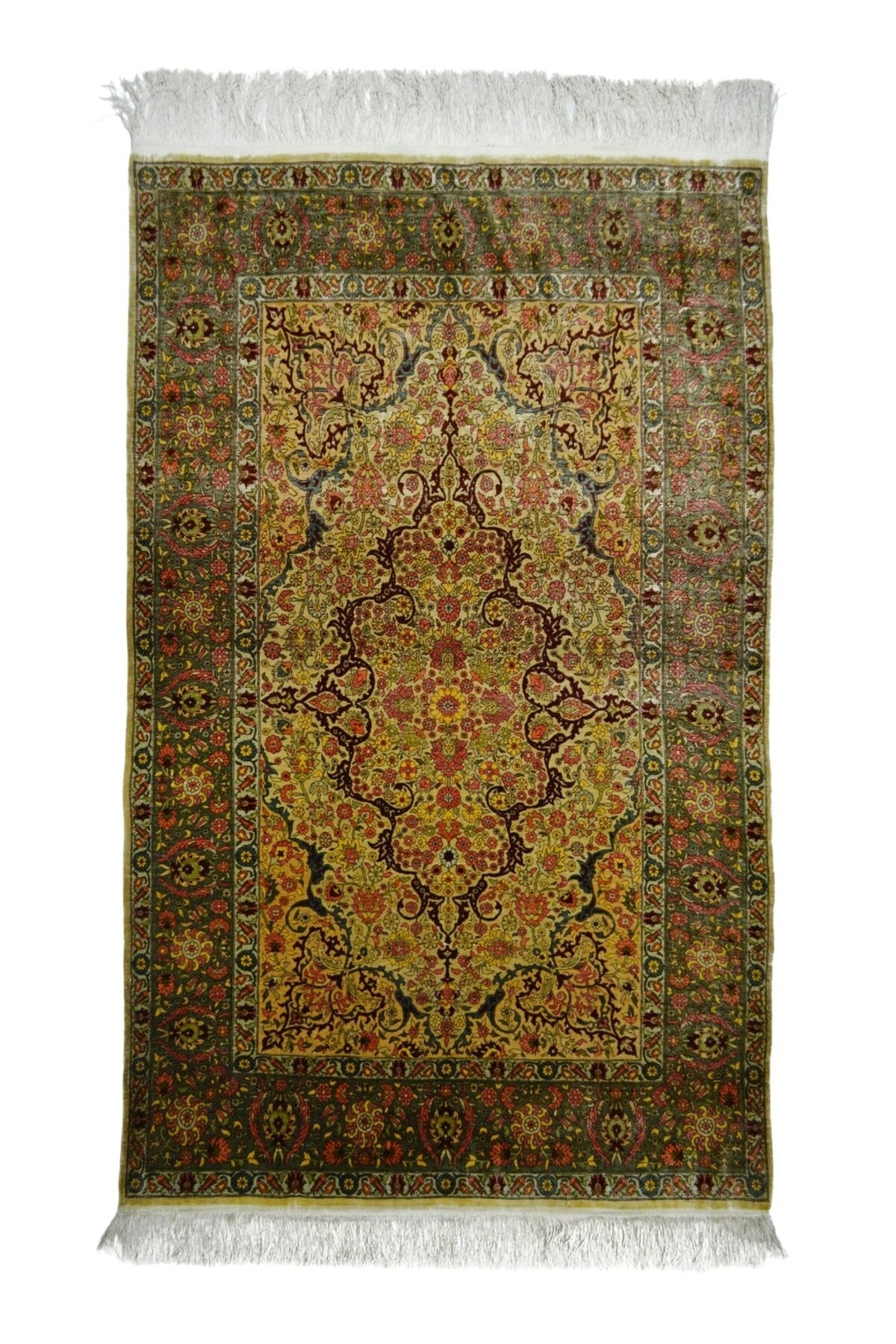 Handmade Pure Silk Hand-Woven Medallion Design Hereke Rug 106x164 cm (1.74 m2)