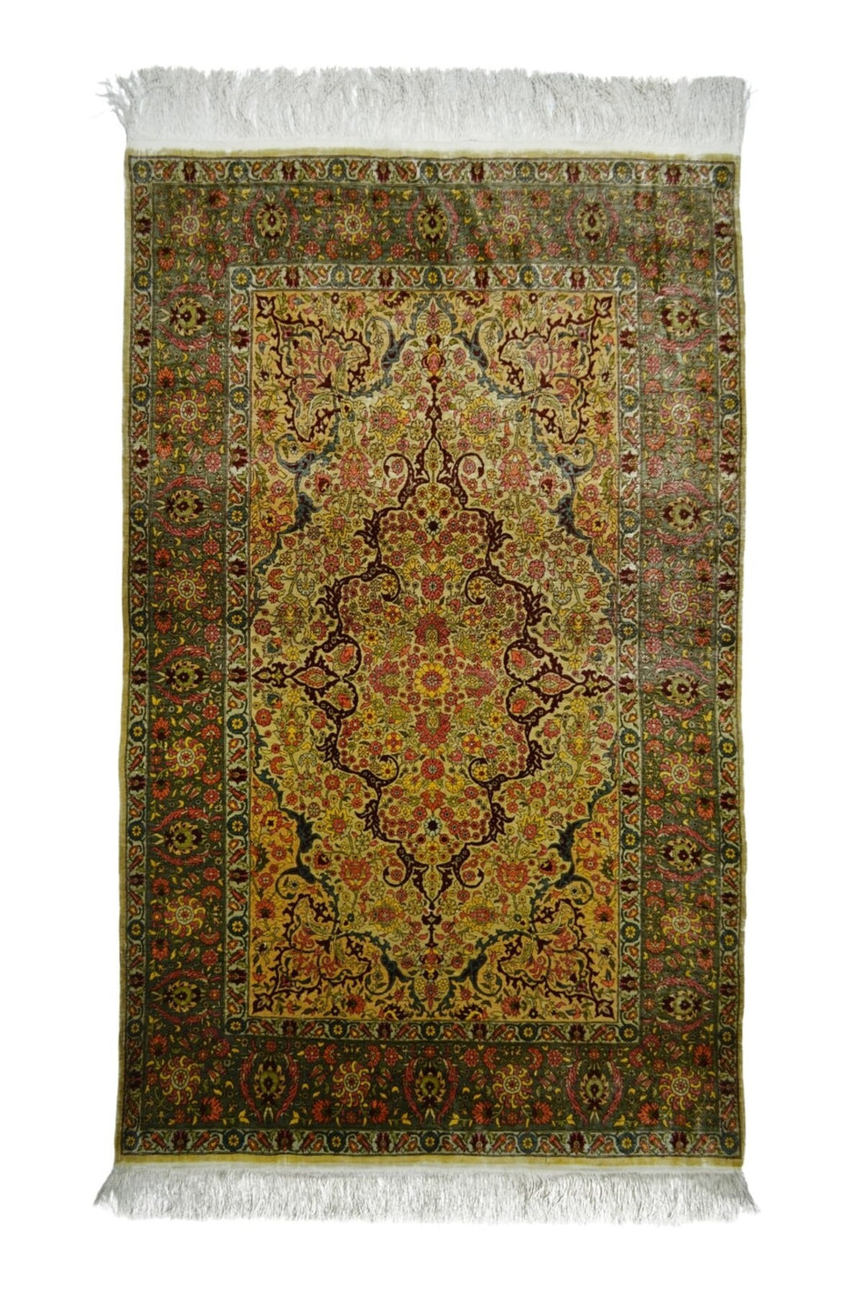 Handmade Pure Silk Hand-Woven Medallion Design Hereke Rug 106x164 cm (1.74 m2)