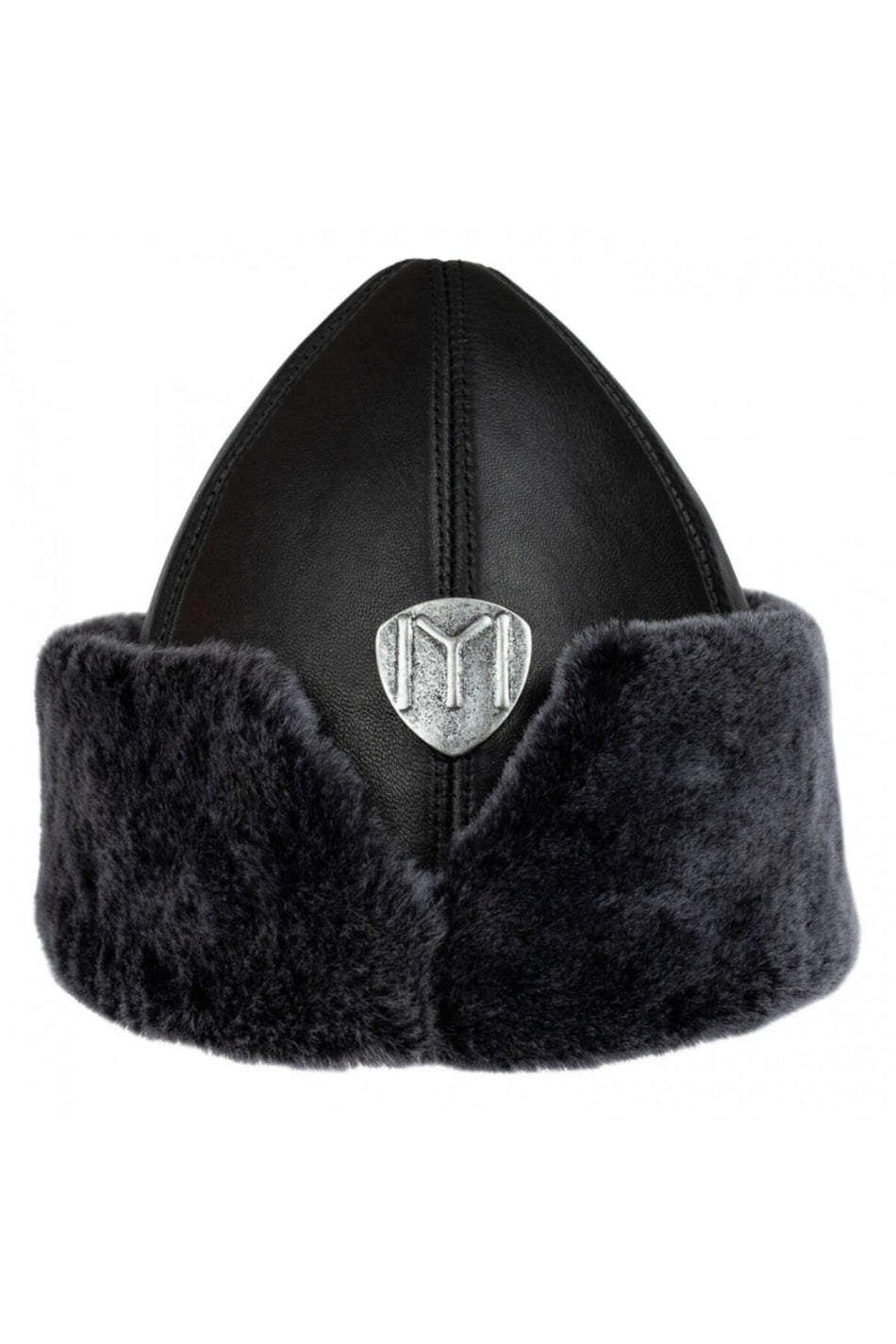 Fubileather Genuine Leather Traditional Kayı Alpine Hat - Grey Fur Lining