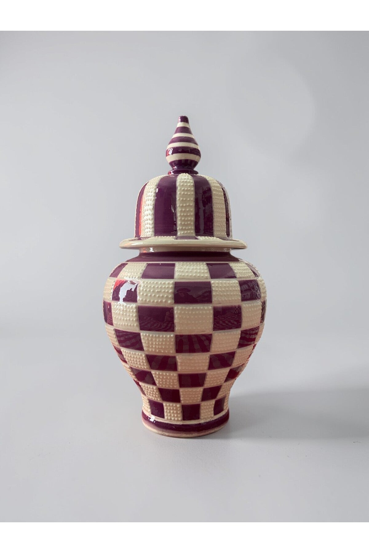 YOOS Handmade Wheelwork 25cm Kutahya Ceramic Checkered Shah Cube Ceramic Vase Purple - MALLTURK