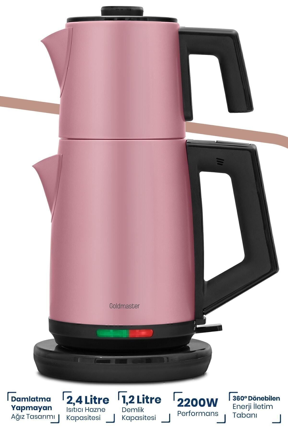 GoldMaster Yudum Pearl Pink Stainless Steel 2200 Watt Steel Tea Maker and Water Heater - MALLTURK