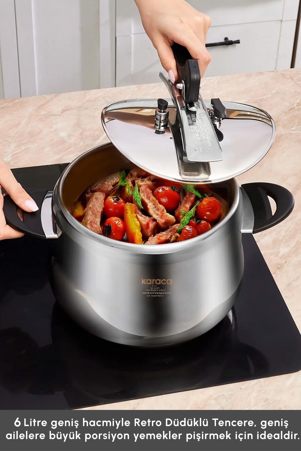 Karaca Retro Stainless Steel induction Base Pressure Cooker 6 Lt - MALLTURK