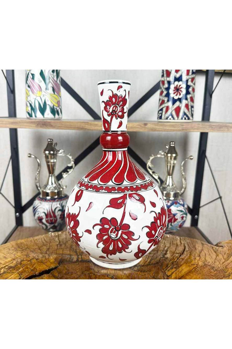 Cini Evi Red Hatayi Motif Iznik Tile Vase - MALLTURK