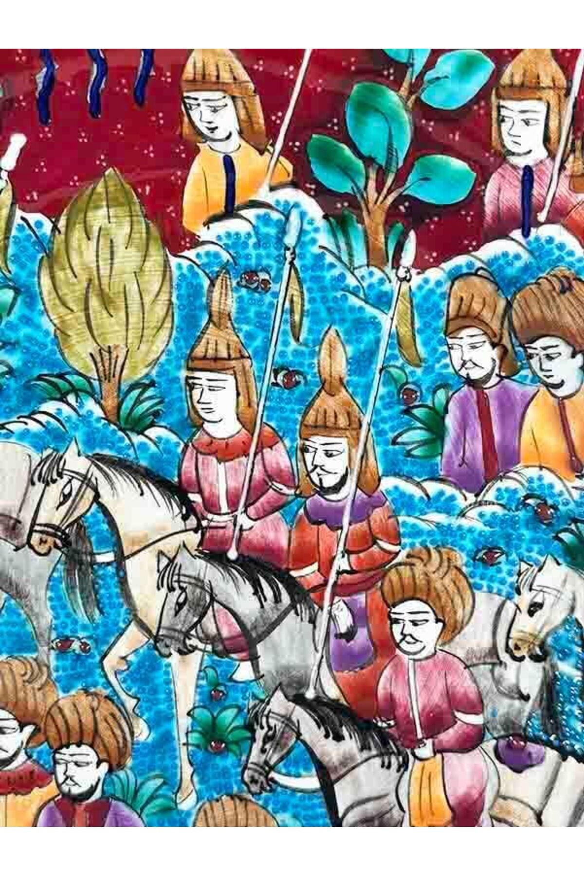 Cini Evi Handmade Minyaturlu Iznik Tile Plate Osmanli Sefer Alayi - MALLTURK