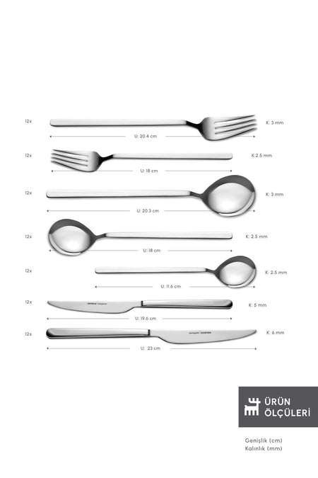 Karaca elegance gale platin 12 Place Setting 84 Piece Flatware Set - MALLTURK