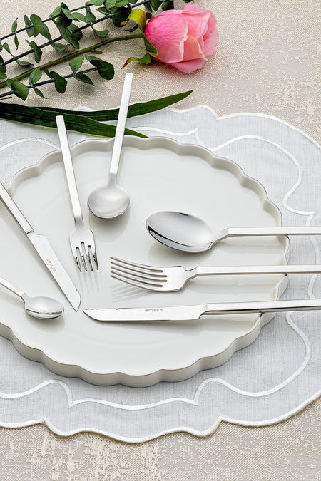 Emsan storm 84 Piece 12 Place Setting Flatware Set luks Boxed - MALLTURK