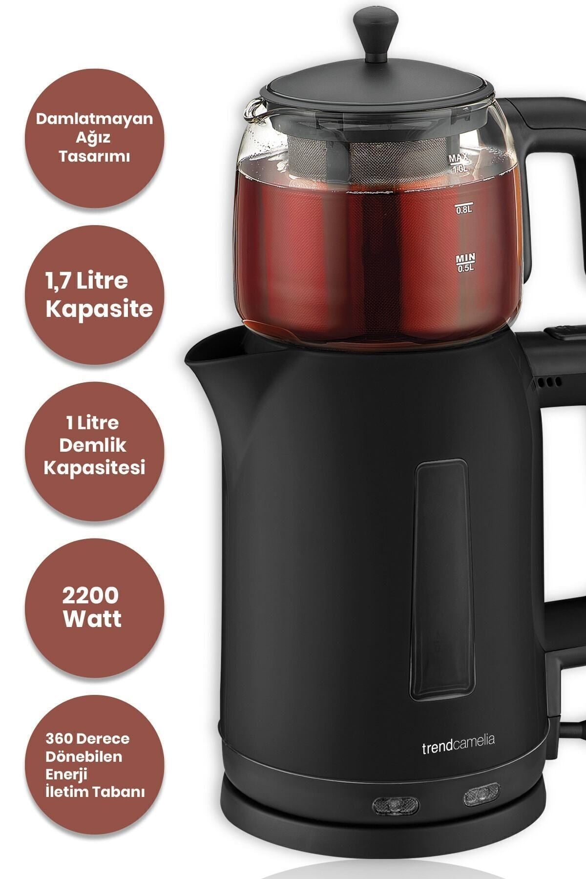 GoldMaster Trendcamelia 2200 Watt Glass Teapot BPA-Free Tea Maker and Water Heater - MALLTURK