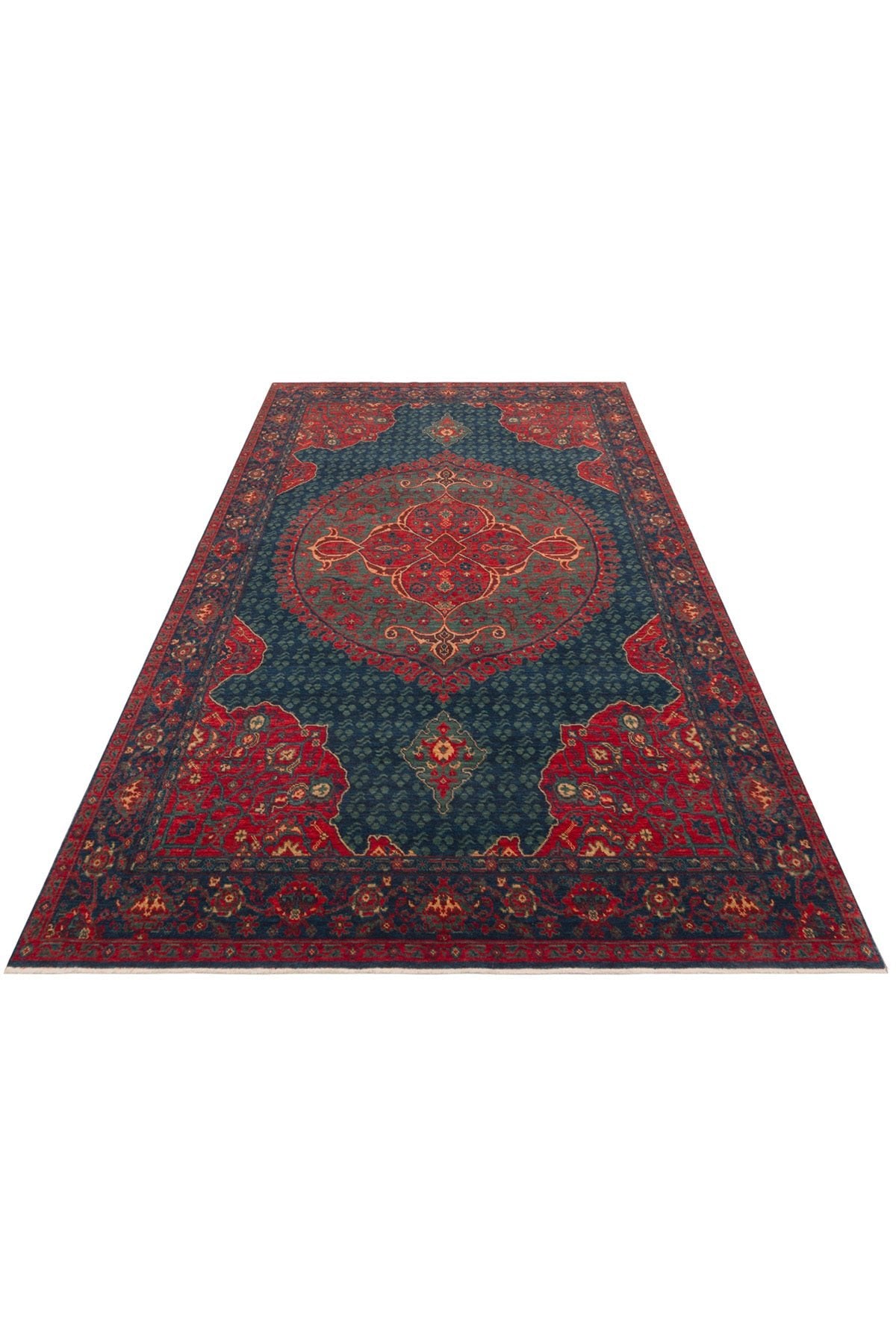Cool Rug Mardin Navy Red Multi Multicolor Classic 4 Season New Zealand Wool Soft Hand-Woven Living Room Rug - MALLTURK