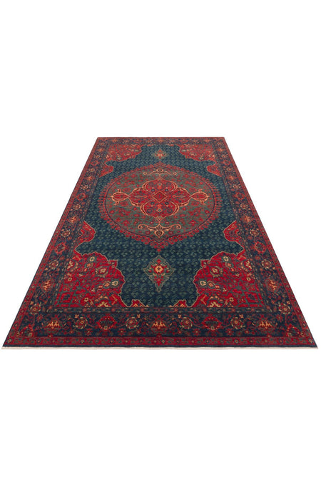 Cool Rug Mardin Navy Red Multi Multicolor Classic 4 Season New Zealand Wool Soft Hand-Woven Living Room Rug - MALLTURK