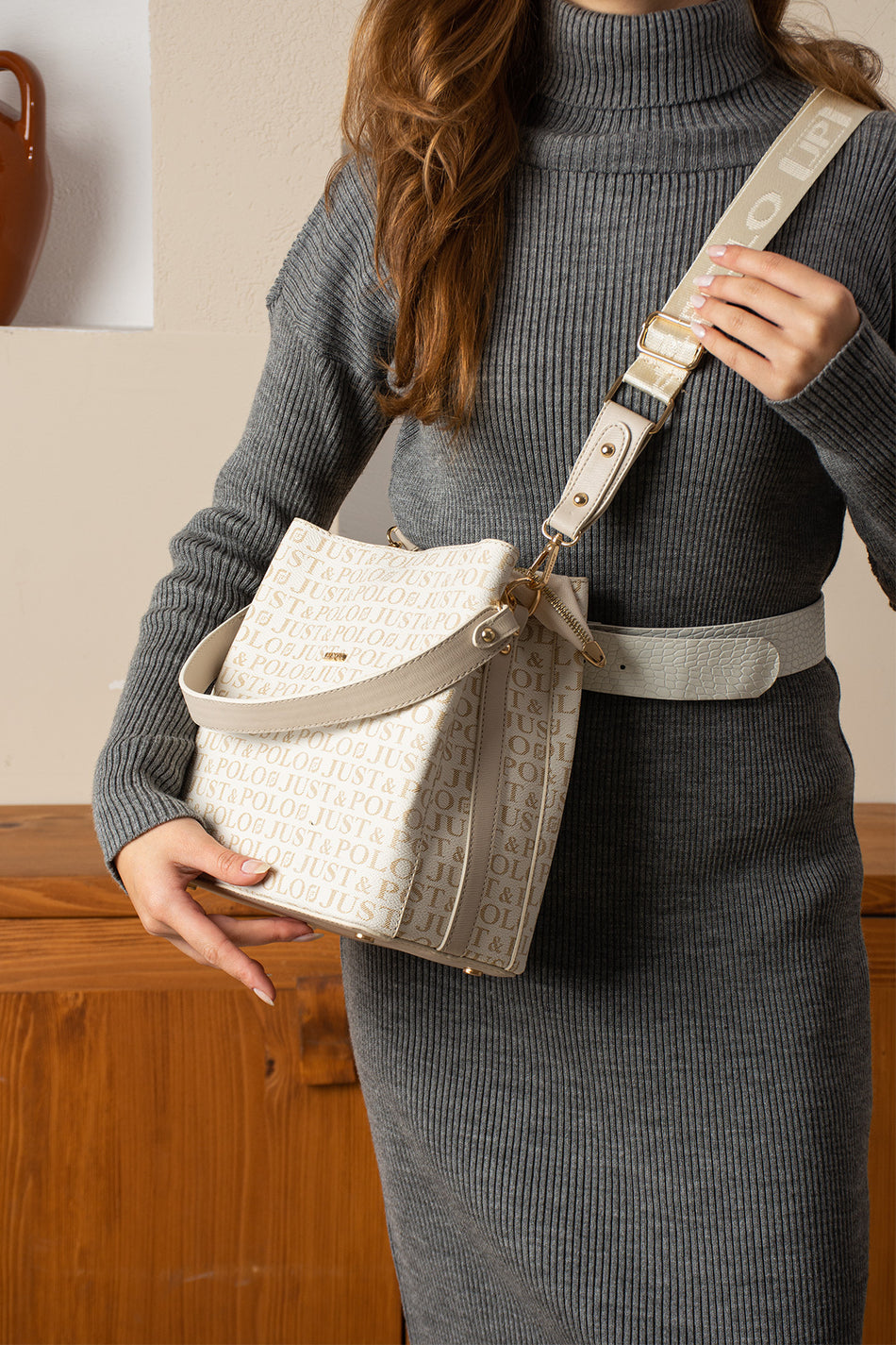 Just Polo Women's Cream Two-Strap Messenger and Shoulder Bag SIZE: 25x25 cm - MALLTURK