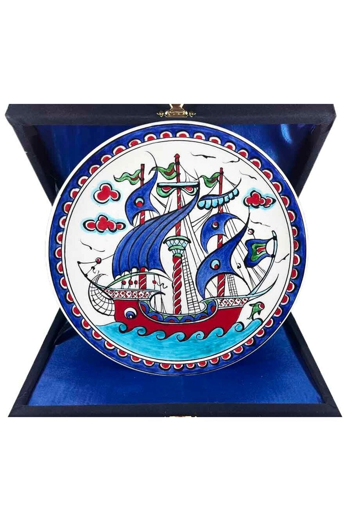 Cini Evi Iznik Tile Plate Osmanli Denizci Galleon Patterned 18 cm - MALLTURK