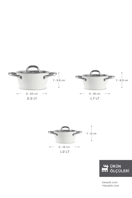 Karaca x Refika Swiss Crystal Kulplu 6 Piece Midi 0 Yag Ile Nonstick Pot Set Creamy