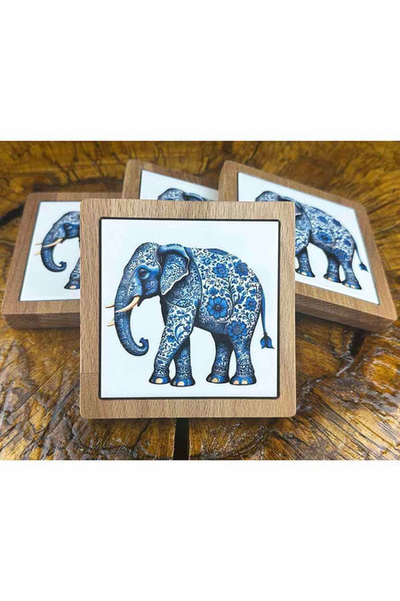 Cini Evi Elephant Patterned Wooden Coaster Set - MALLTURK