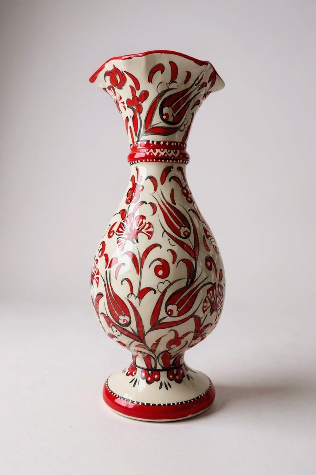STORESZA Handmade Custom Designed Sable Craftsmanship 30cm Red and White Hyacinth Ceramic Vase - MALLTURK