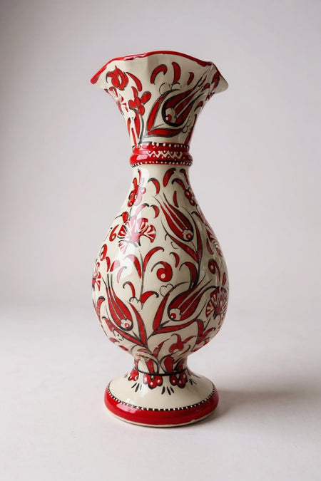 STORESZA Handmade Custom Designed Sable Craftsmanship 30cm Red and White Hyacinth Ceramic Vase - MALLTURK