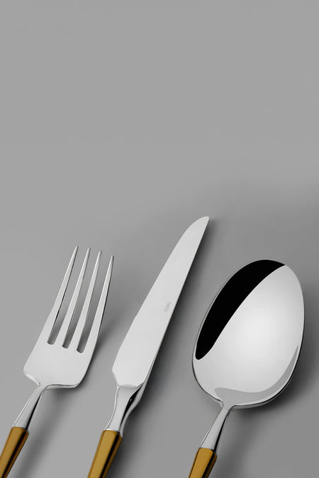 Nehir marbella altin Satin 12 Place Setting 84 Piece Boxed Flatware Set - MALLTURK