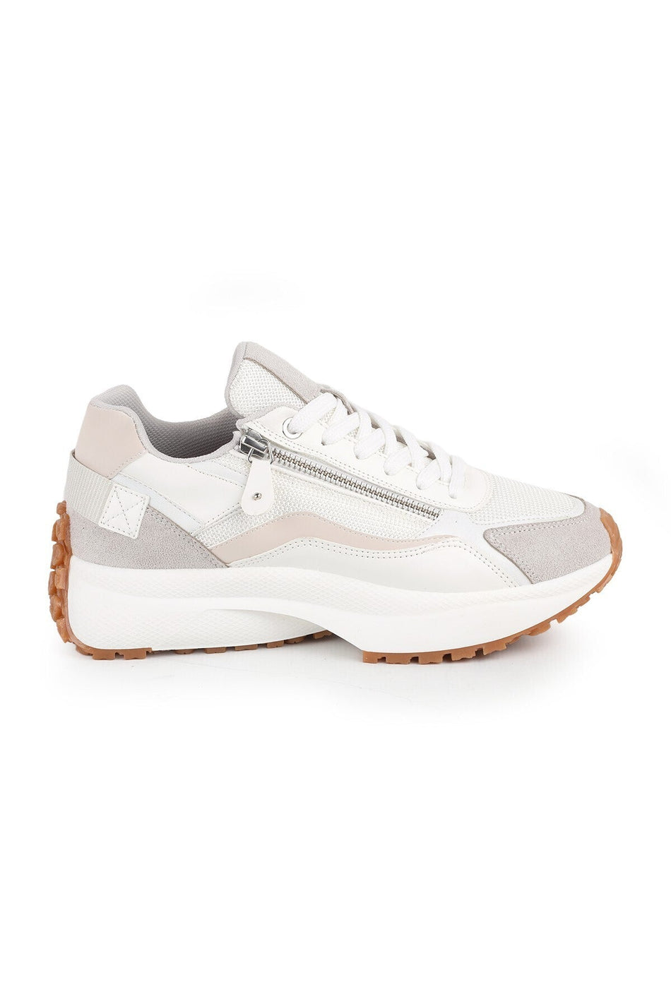 Damskie sneakersy Libero L083.83146 BA z białego zamszu, z detalami, bocznym zamkiem, grubą podeszwą termiczną
