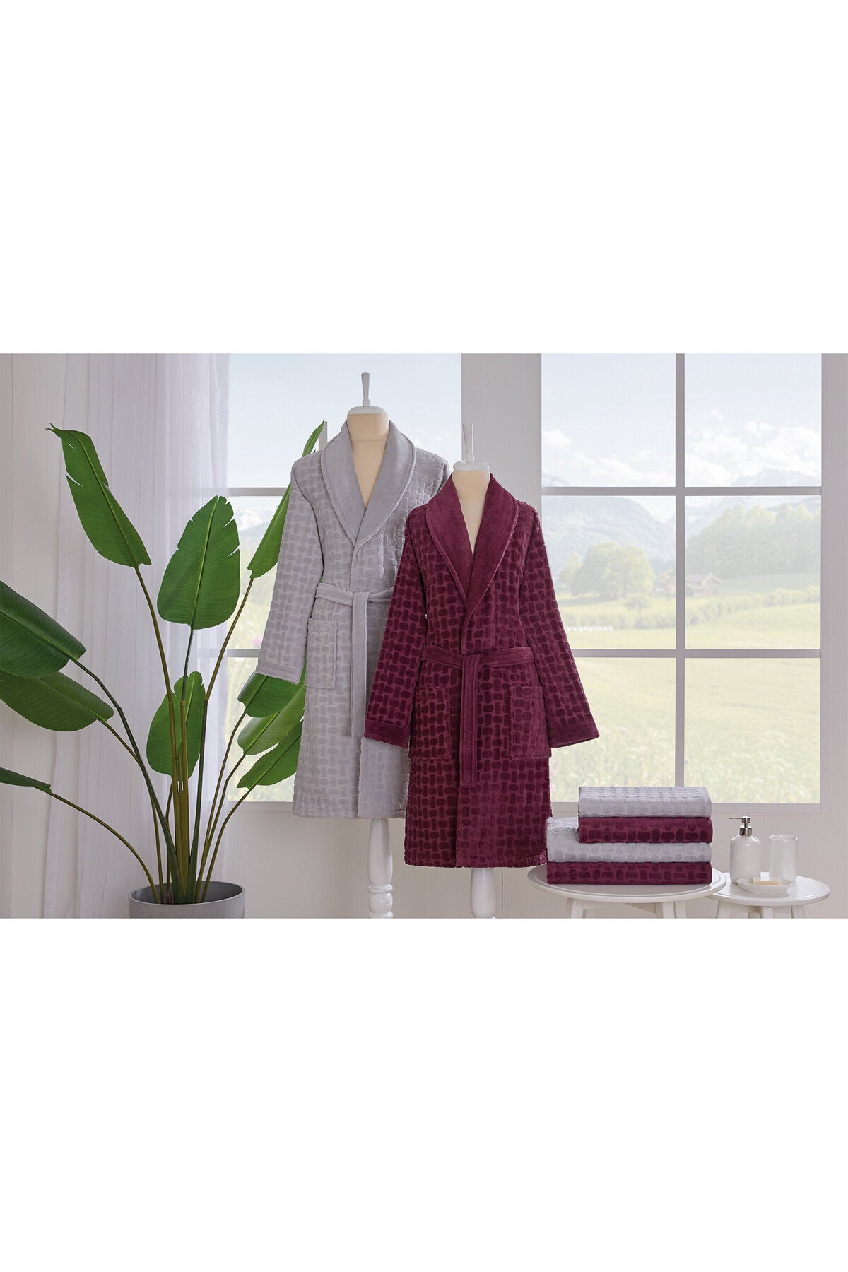 Ozdilek Tricot Velvet Family Bathrobe Set - MALLTURK