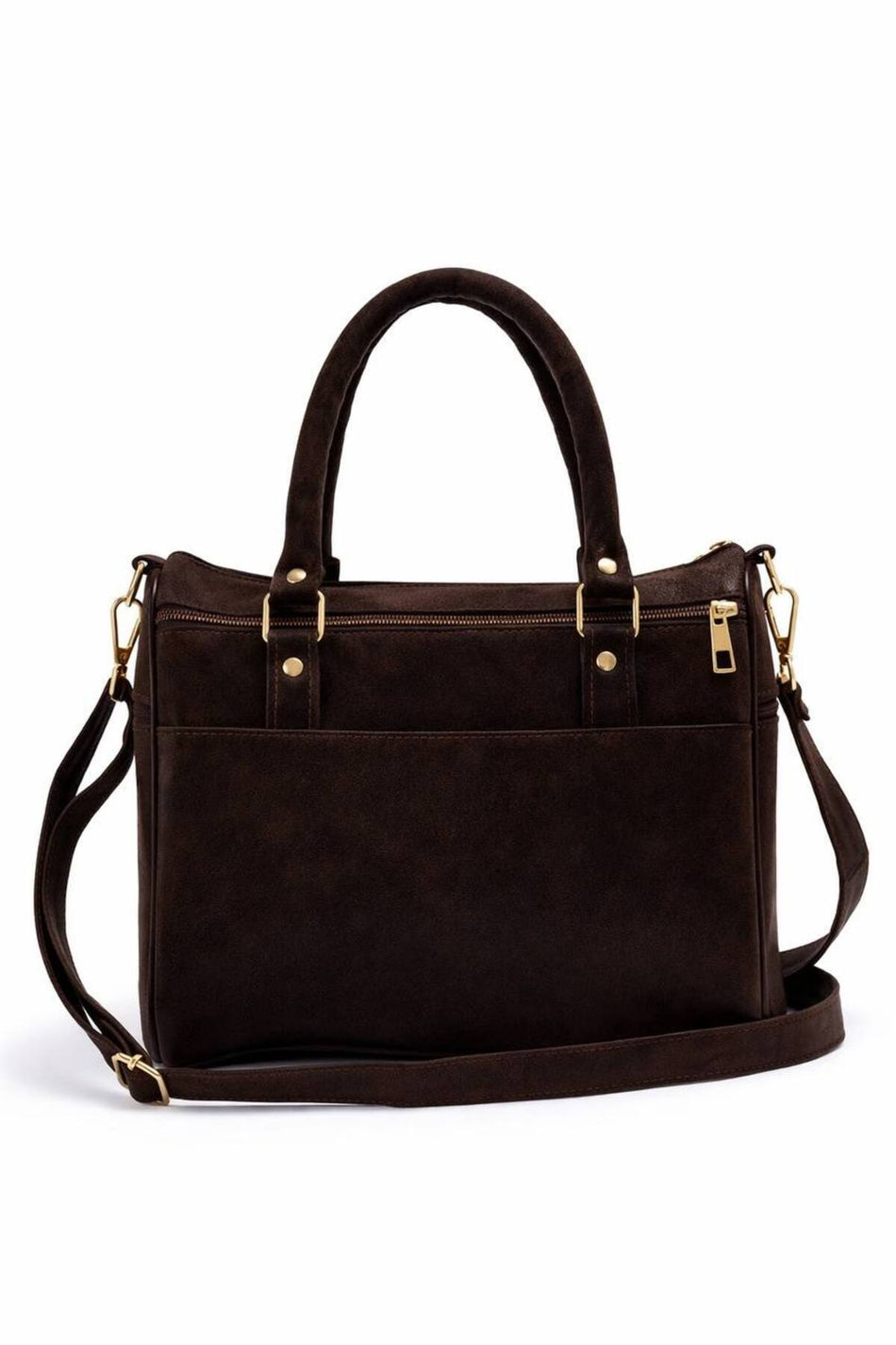 Fubileather Women's Suede Textured Multi-Compartment Handbag and Shoulder Bag - Stylish Everyday Handbag Bronwn