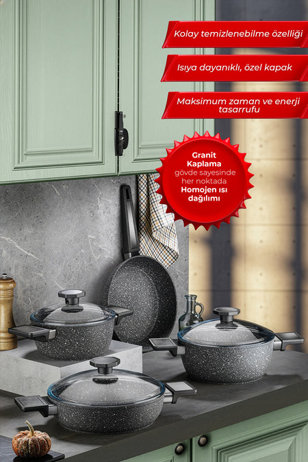 Aryildiz Vortex Granitium 7 Piece Cookware Set