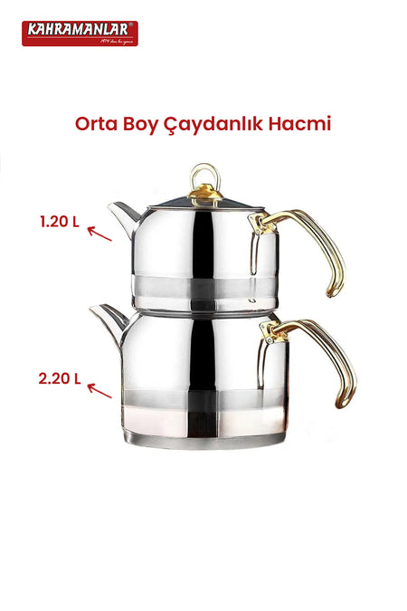Kahramanlar ENZA Mega Size Gold Teapot Set - MALLTURK