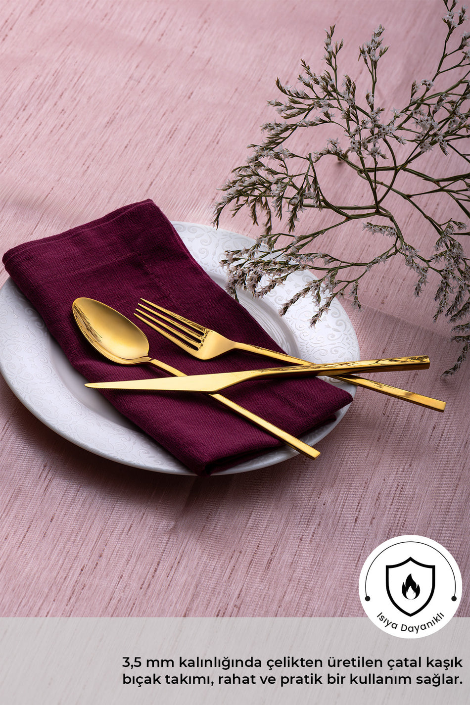 Emsan alba 18 Piece 6 Place Setting parlak gold tatli Boxed Flatware Set - MALLTURK