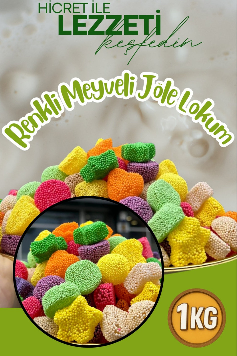 Hicret kuruyemis Colorful Fruit Flavored Jelly Turkish Delight 1 kg - MALLTURK
