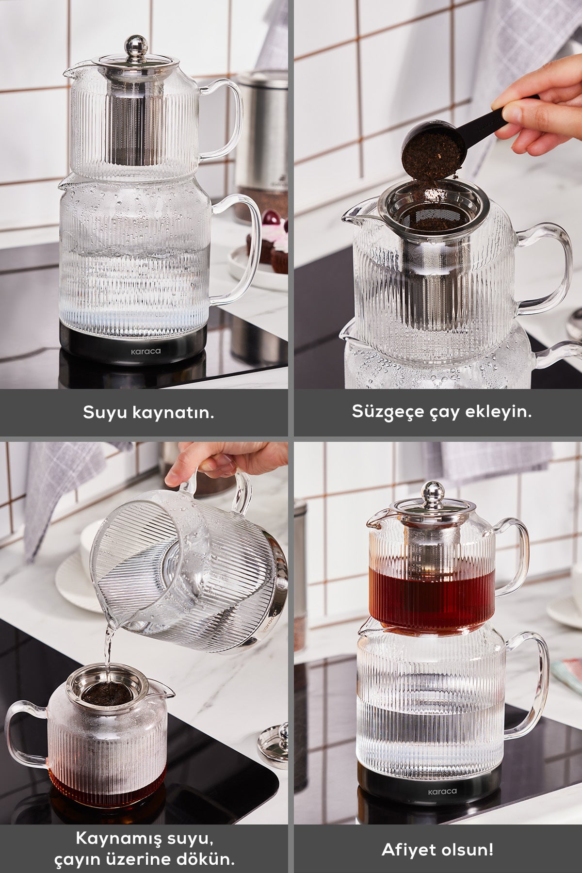 Karaca Kelly induction Base Midi Glass Teapot Set - MALLTURK