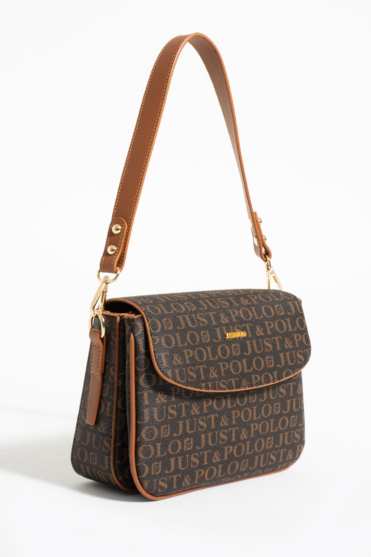 Just Polo Women's Three-Compartment Shoulder Bag and Wallet Set Brown - MALLTURK