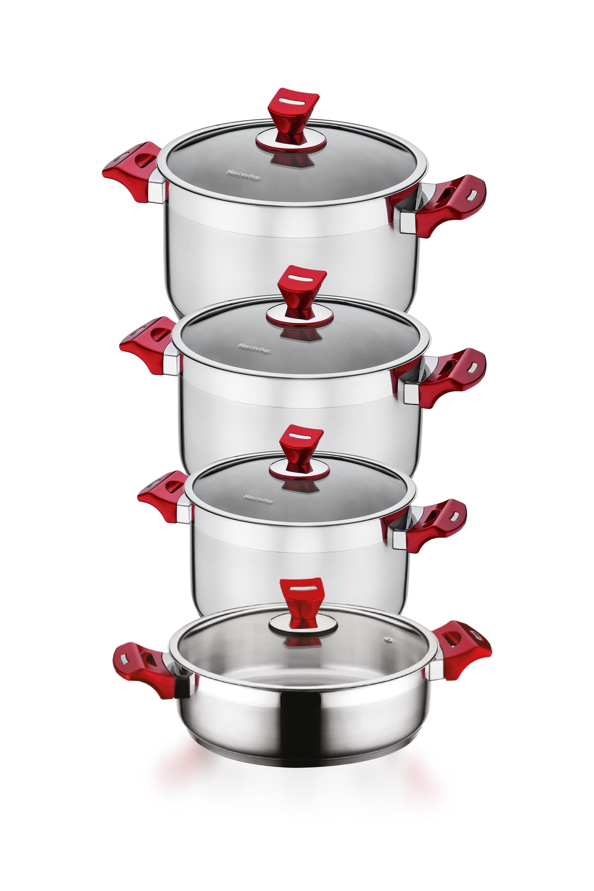 Hascevher Yaprak 8 Piece Induction Compatible Cookware Set Cam with Lid Cookware Set