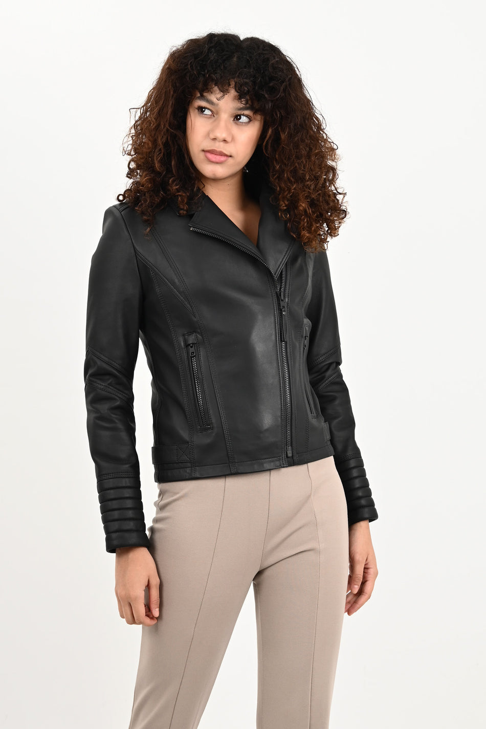 ALIN Alexa Women's Genuine Leather Biker Jacket Black