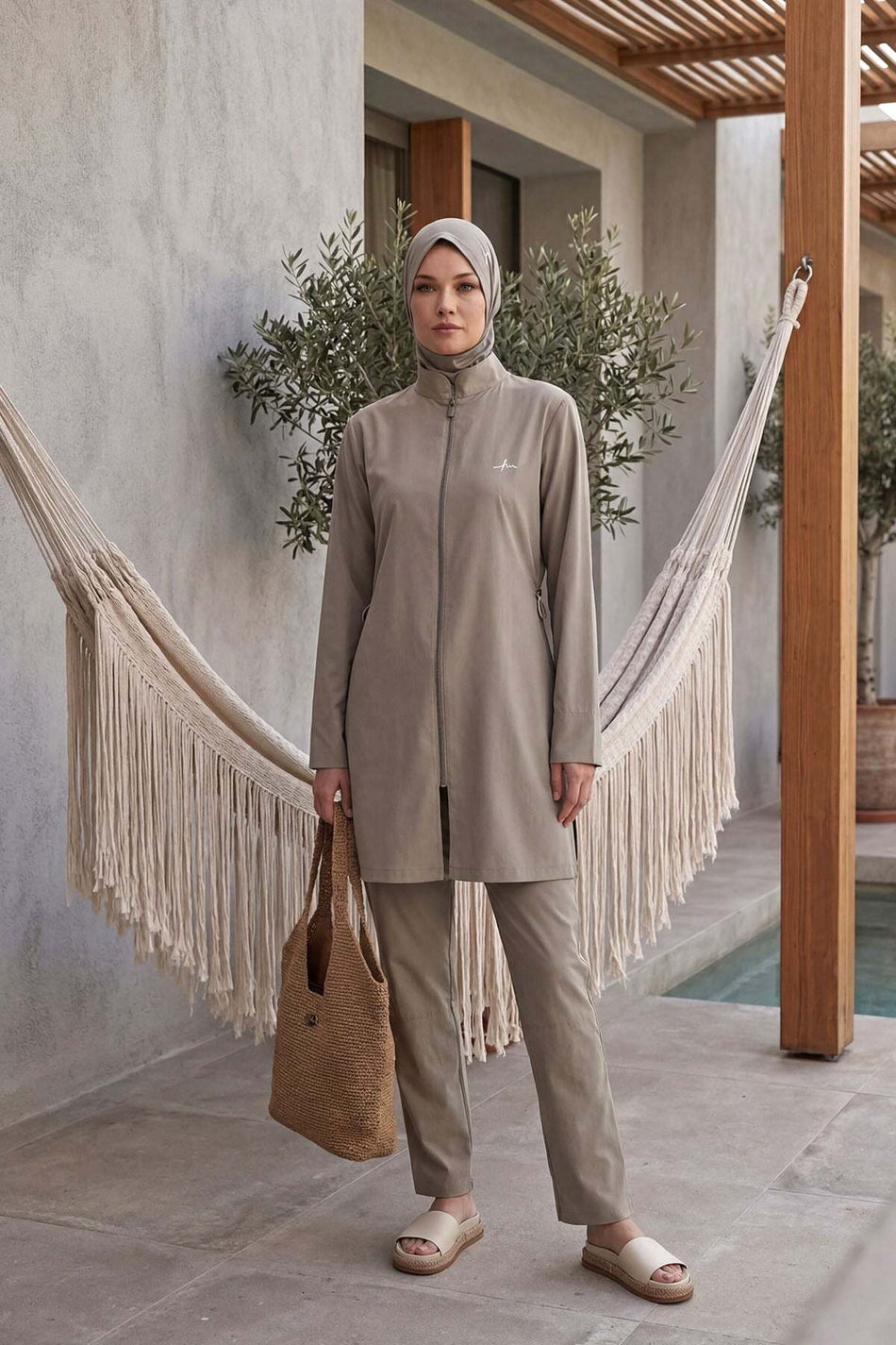 Hashema Camel Color Woven Straw Beach Bag 1183