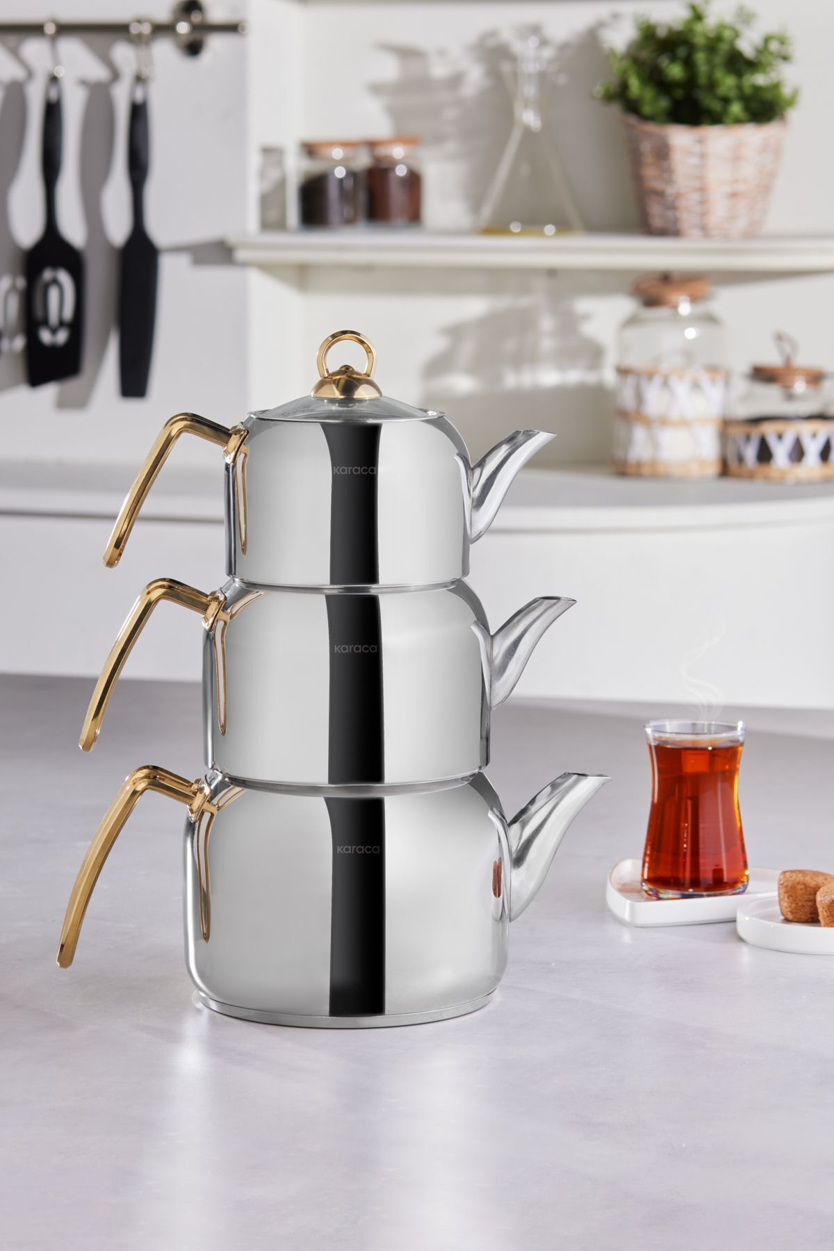 Karaca Tres 3-Piece induction Base Teapot Set Gold - MALLTURK
