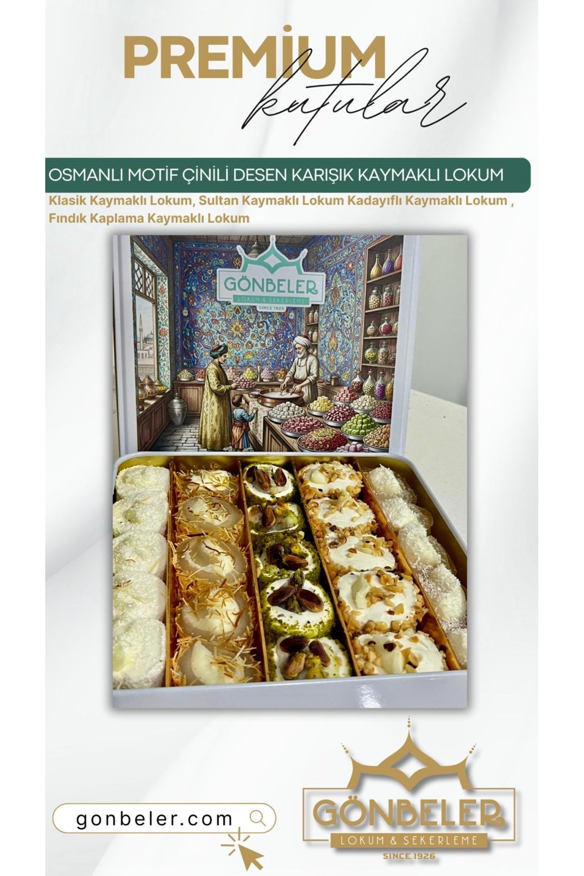 Gonbeler osmanli motif cinili desen Assorted Cream Flavored Turkish Delight 750 g - MALLTURK