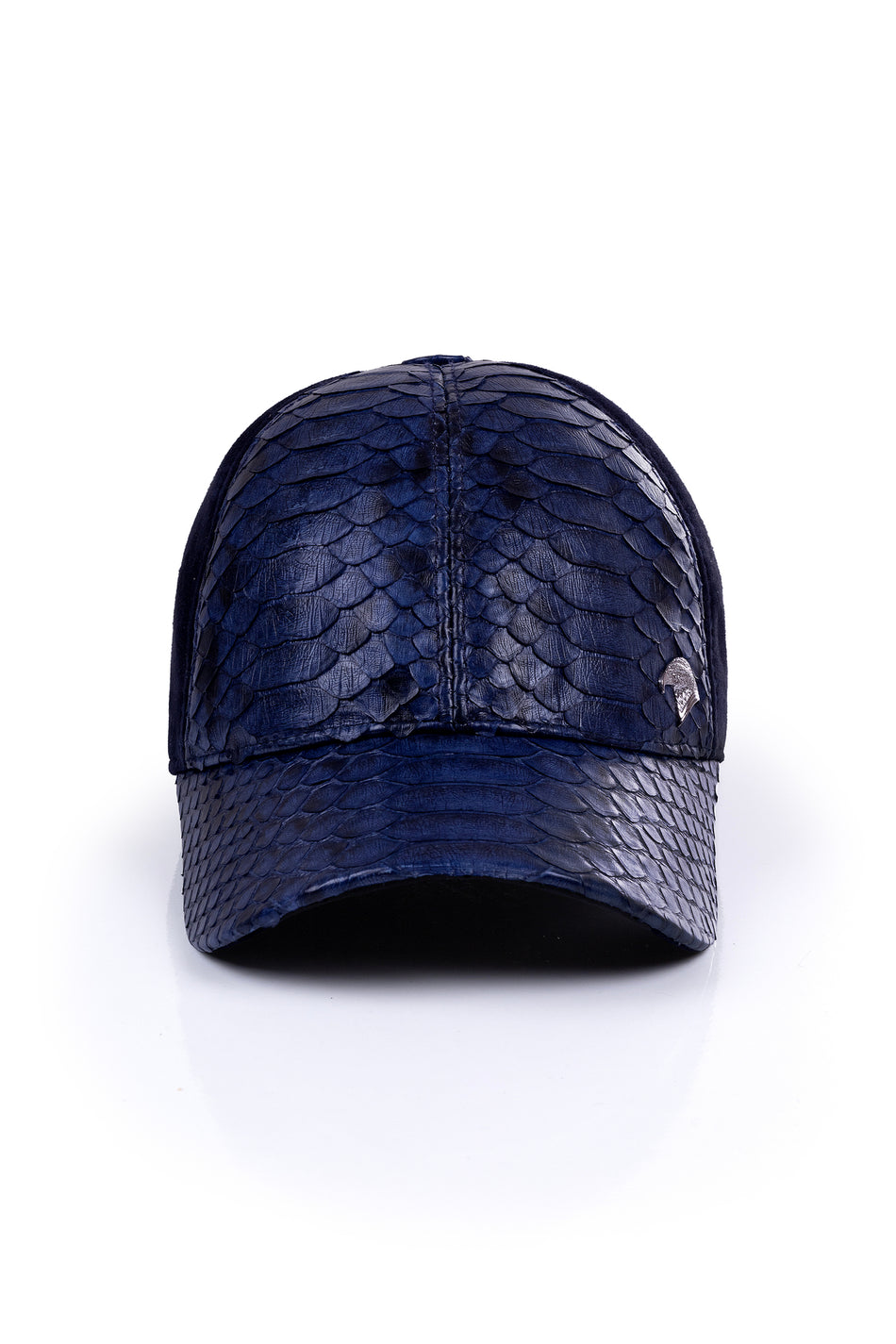 Fubileather Genuine Snake Skin Suede Detail Baseball Cap Navy Blue