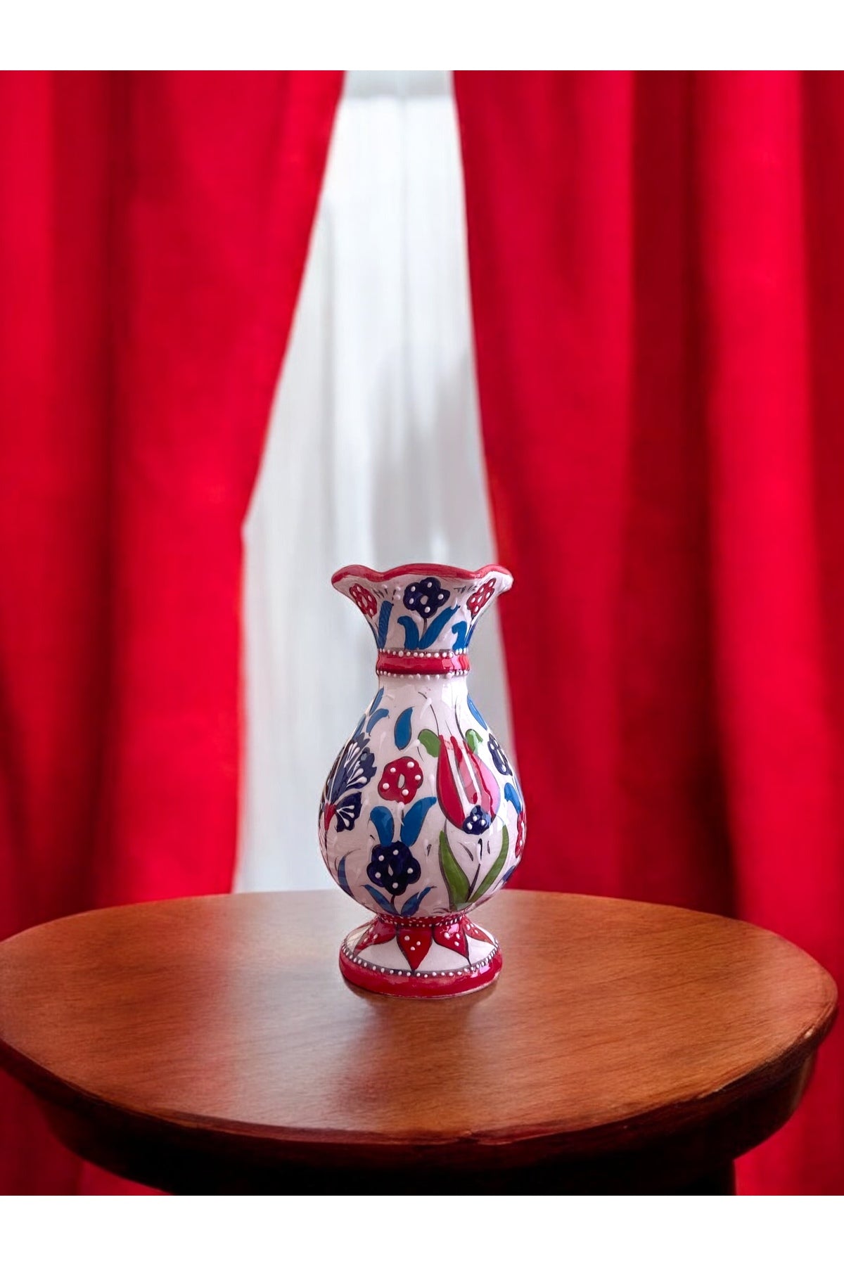 STORESZA Handmade 15cm Kutahya Ceramic Tulip Motif Vase - Special Design - MALLTURK