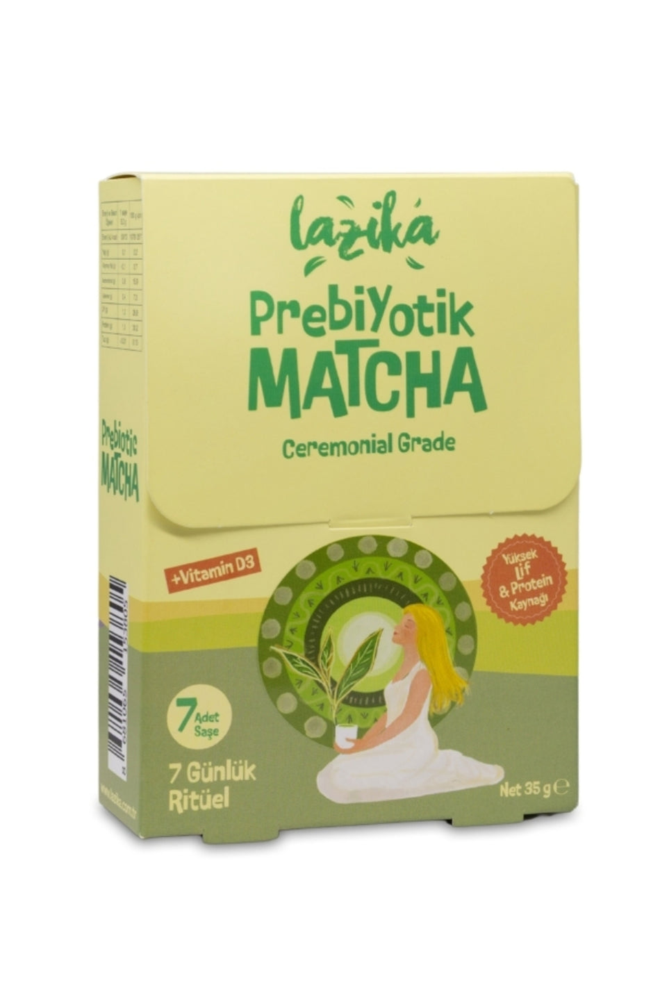 LAZIKA Prebiotic Matcha, 7 саше (35 г) — церемониальная матча, молочный белок MPC80, клетчатка цикория, натуральная ваниль