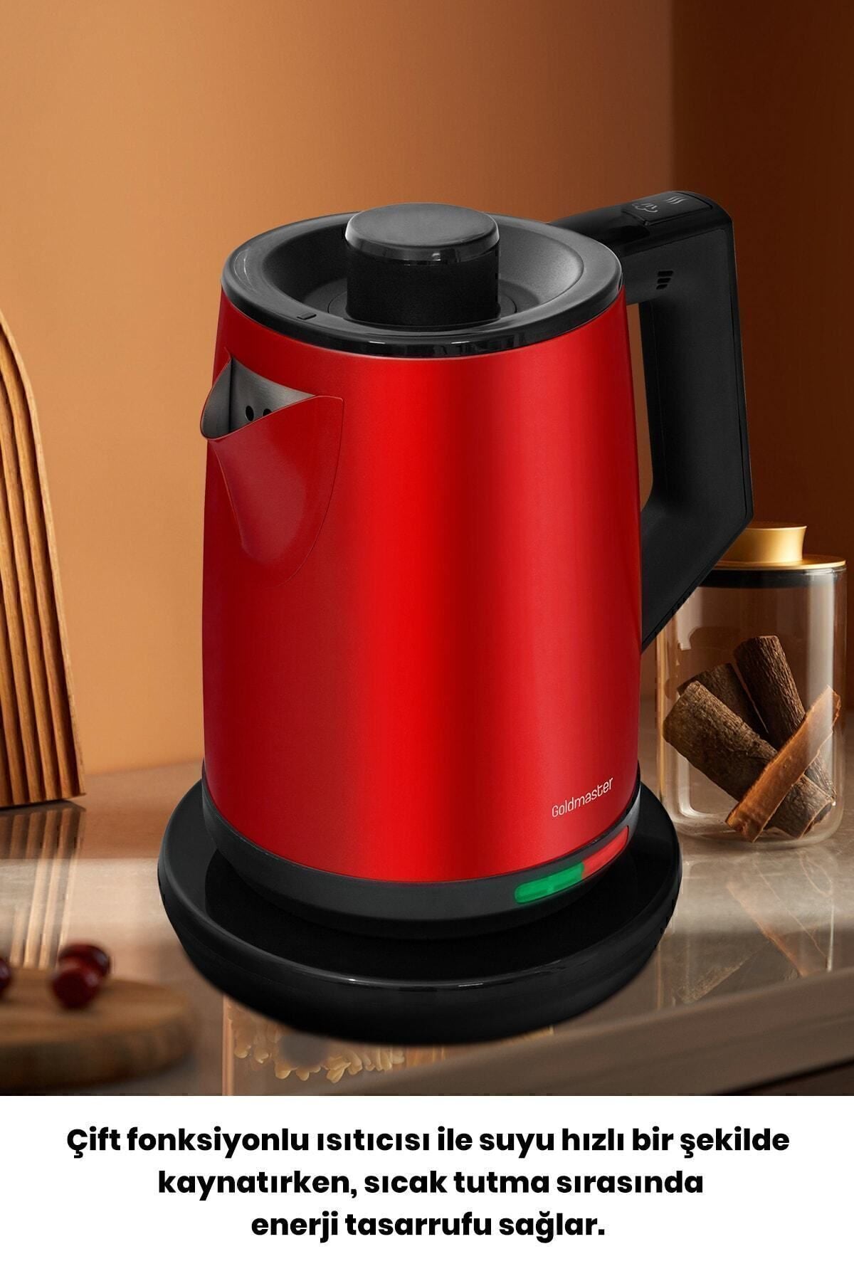 GoldMaster Yudum Matte Red Stainless Steel 2200 Watt Steel Tea Maker and Water Heater - MALLTURK