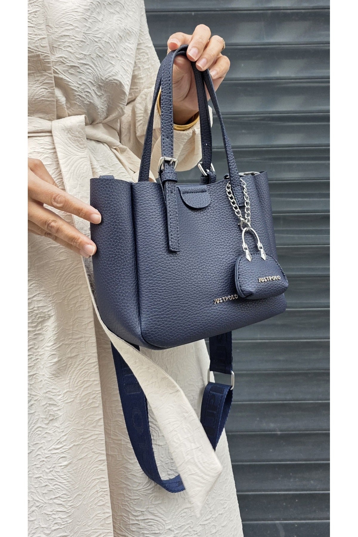 Just Polo Women's New Season 3-Compartment Luxury Soft Leather Adjustable Crossbody Stylish Shoulder Bag Dark Blue - MALLTURK