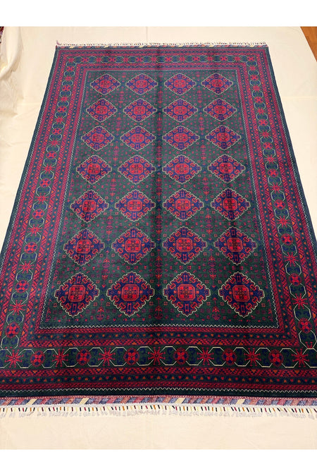 Afghan Rug Hand-Woven Green Nadir Color 6 Meter Bilijik Design 100% Wool Natural Dye