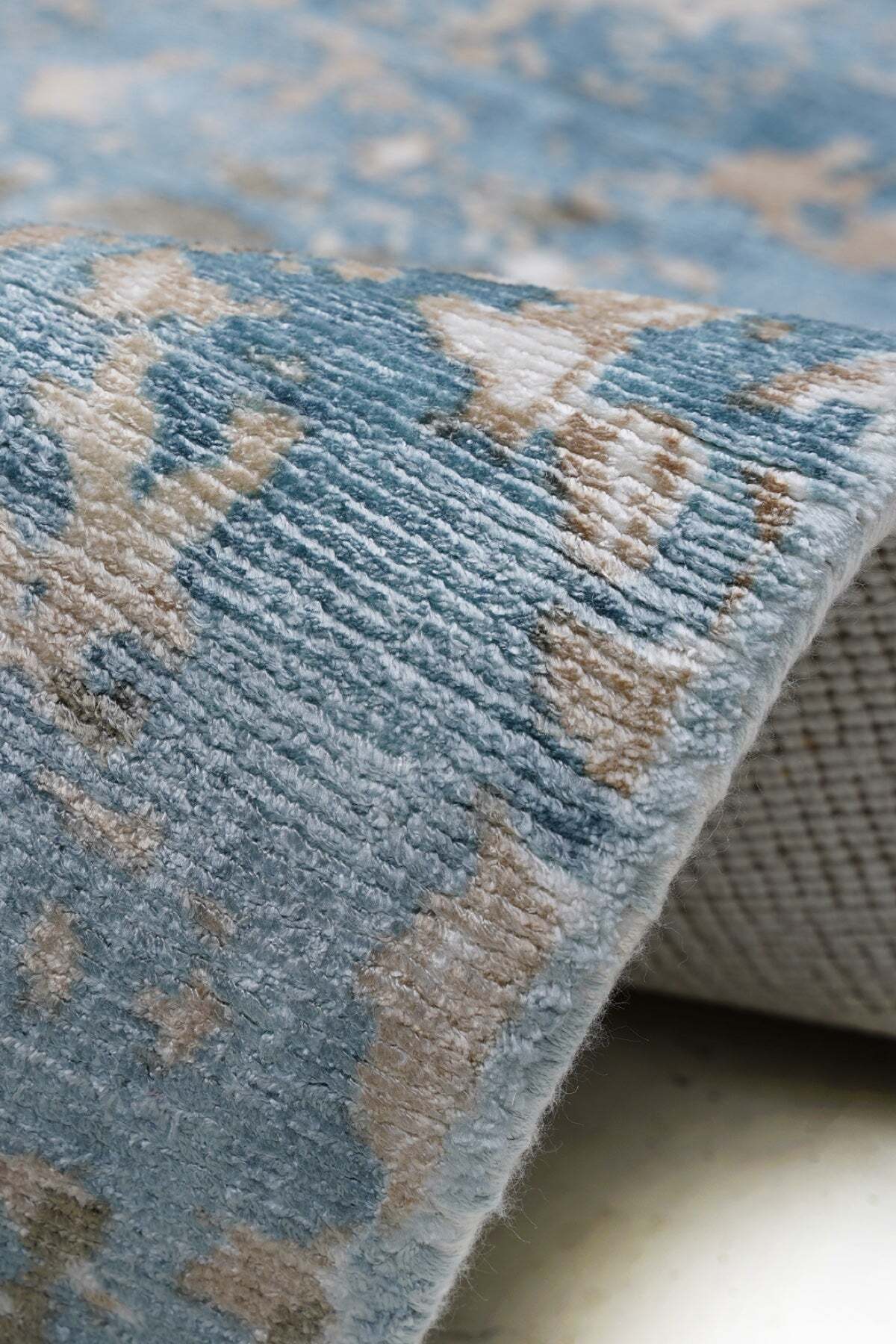 Naar Hali Erase KC 206 Blue Modern Handwoven Bamboo Living Room Rug - MALLTURK