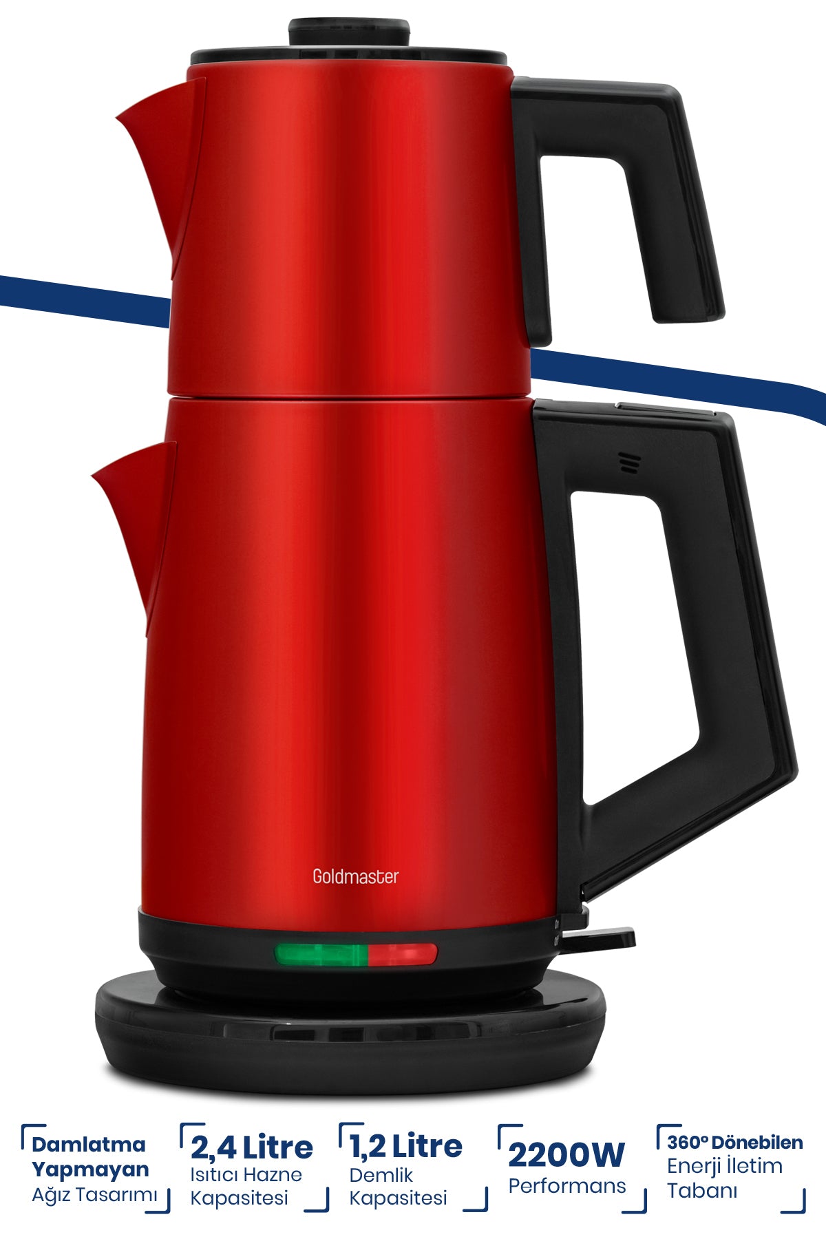 GoldMaster Acacia Red XL 2200 Watt Patented Drip-Free Design Stainless Steel Tea Maker and Water Kettle - MALLTURK