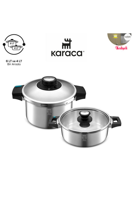 Karaca 6-Piece Locking System, Steel Body, induction Base Pressure Cooker Set 4+6 Lt - MALLTURK