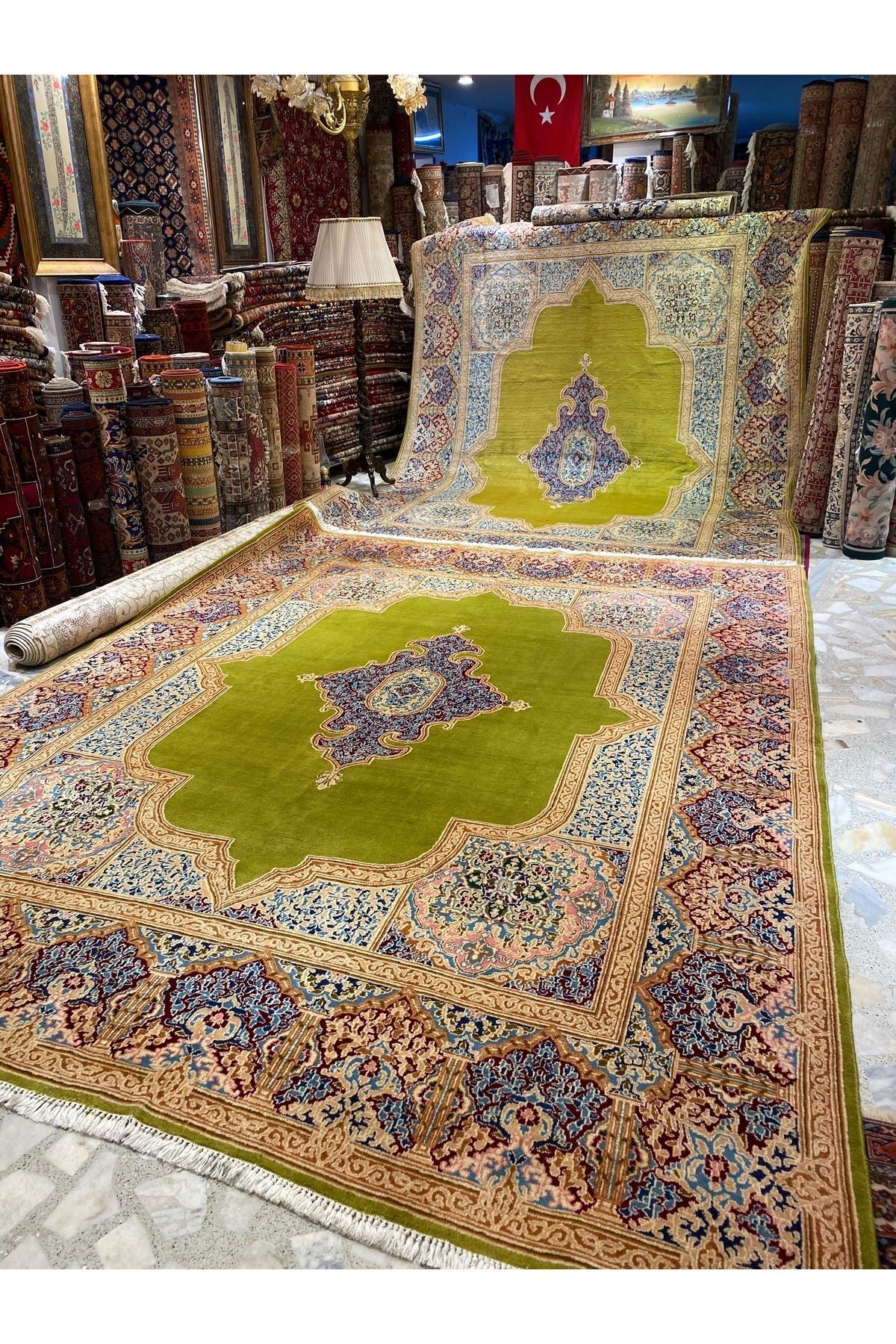 RD RAMAZAN DAG Hand Rug Art Hand-Woven Iranian Kirman Laver Rug Kokboya Two Pieces Available Size 3.60x2.80