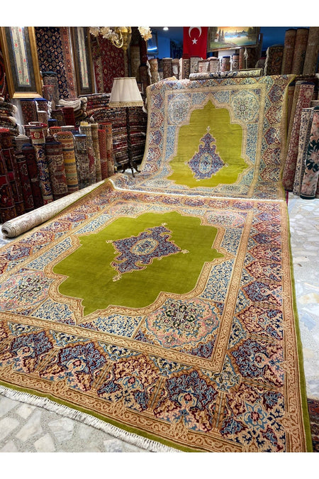 RD RAMAZAN DAG Hand Rug Art Hand-Woven Iranian Kirman Laver Rug Kokboya Two Pieces Available Size 3.60x2.80