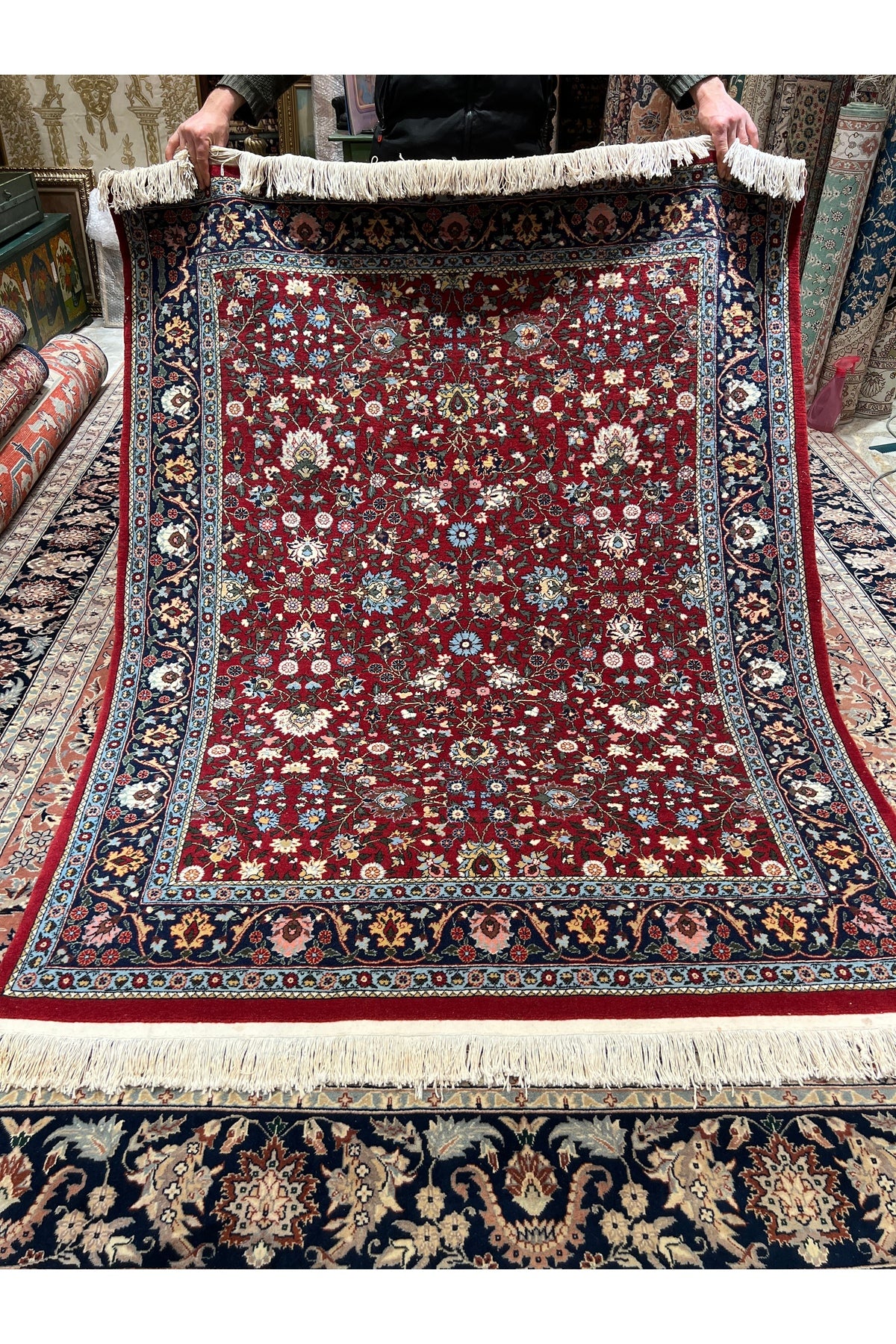 RD RAMAZAN DAG Hand Rug Art Hand-Woven Sumerbank Hereke Rug Signed Seven Mountains Flower Design Size 190x150 - MALLTURK