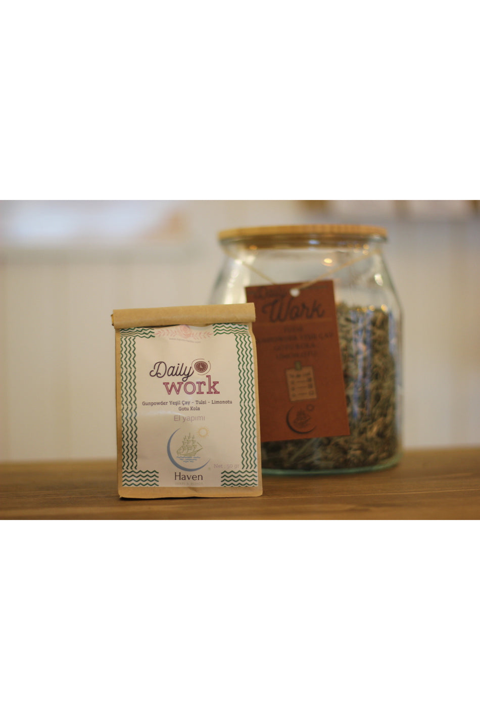 Haven Herbs & Blends العمل اليومي 50 غ | تولسي - غوتو كولا - عشب الليمون - شاي أخضر غانباودر |